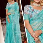 Green Organza Saree with Digital Printed Shifli Blouse