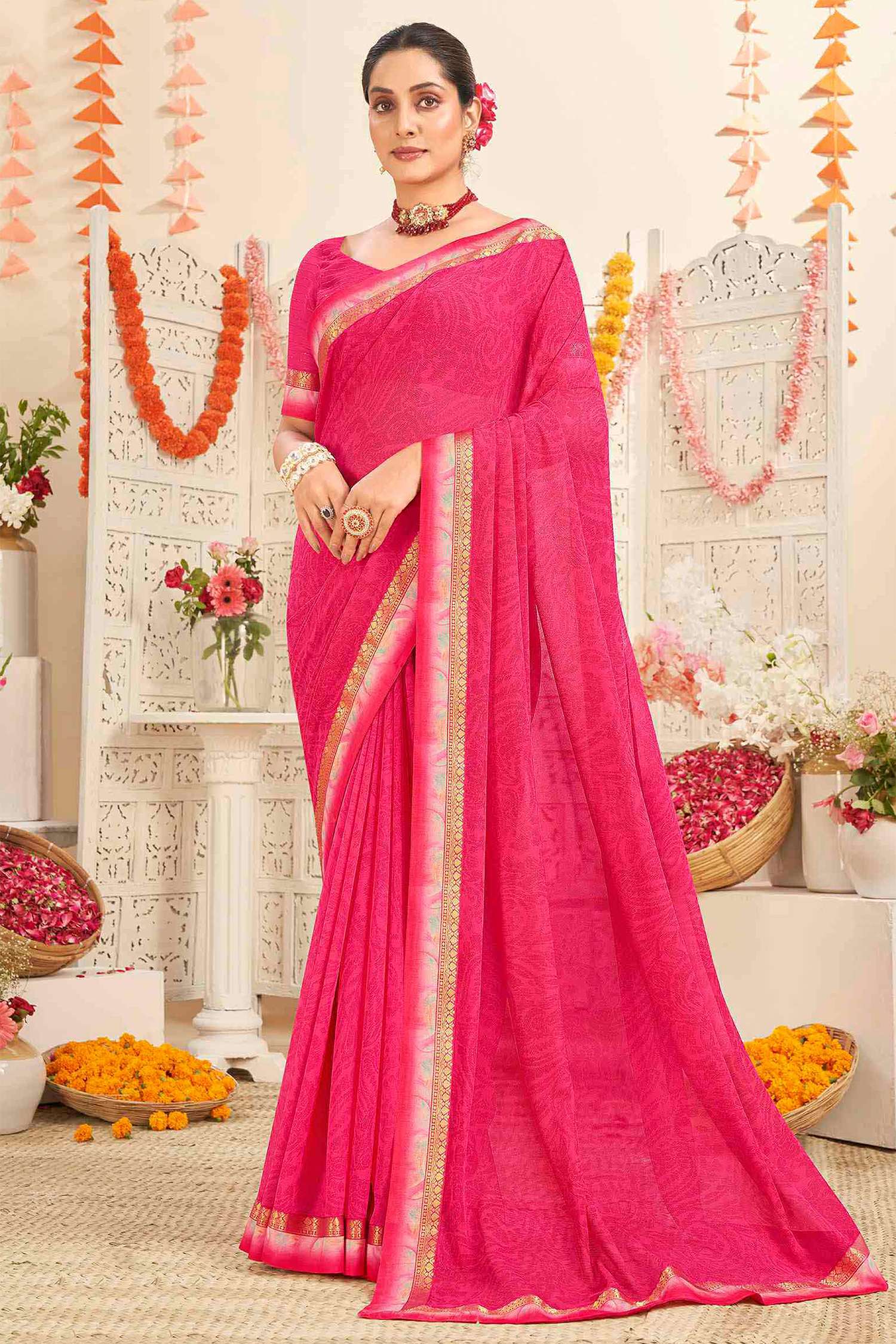 Peach Pink Crepe Fabric Casual
