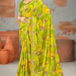 Green and Green Printed Crepe Saree