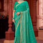 Green Thread Border Crepe Casual