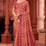 Red And Maroon Checks Crepe Casual Saree