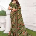 Green Mixed Printed Georgette Casual Saree