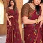 Maroon Printed Georgette Saree