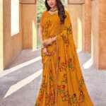 Yellow Printed Georgette Saree