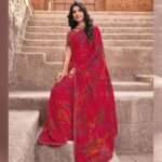 Red'sh Pink Pinted Georgette Saree