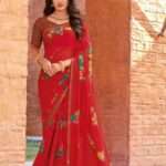 Red Colored Georgette Saree