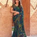 Cyan Green Printed Georgette Saree