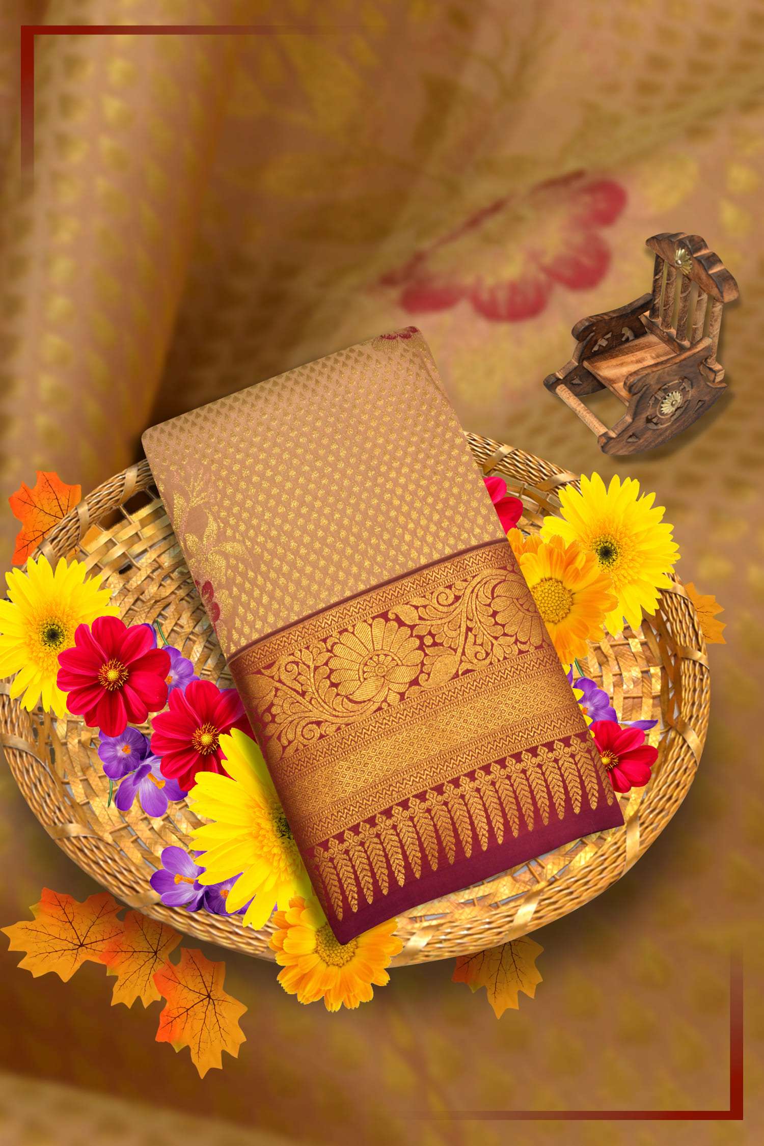 Beige Color Kanchipuram Wedding Silks