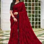 Satin Chiffon Red Saree