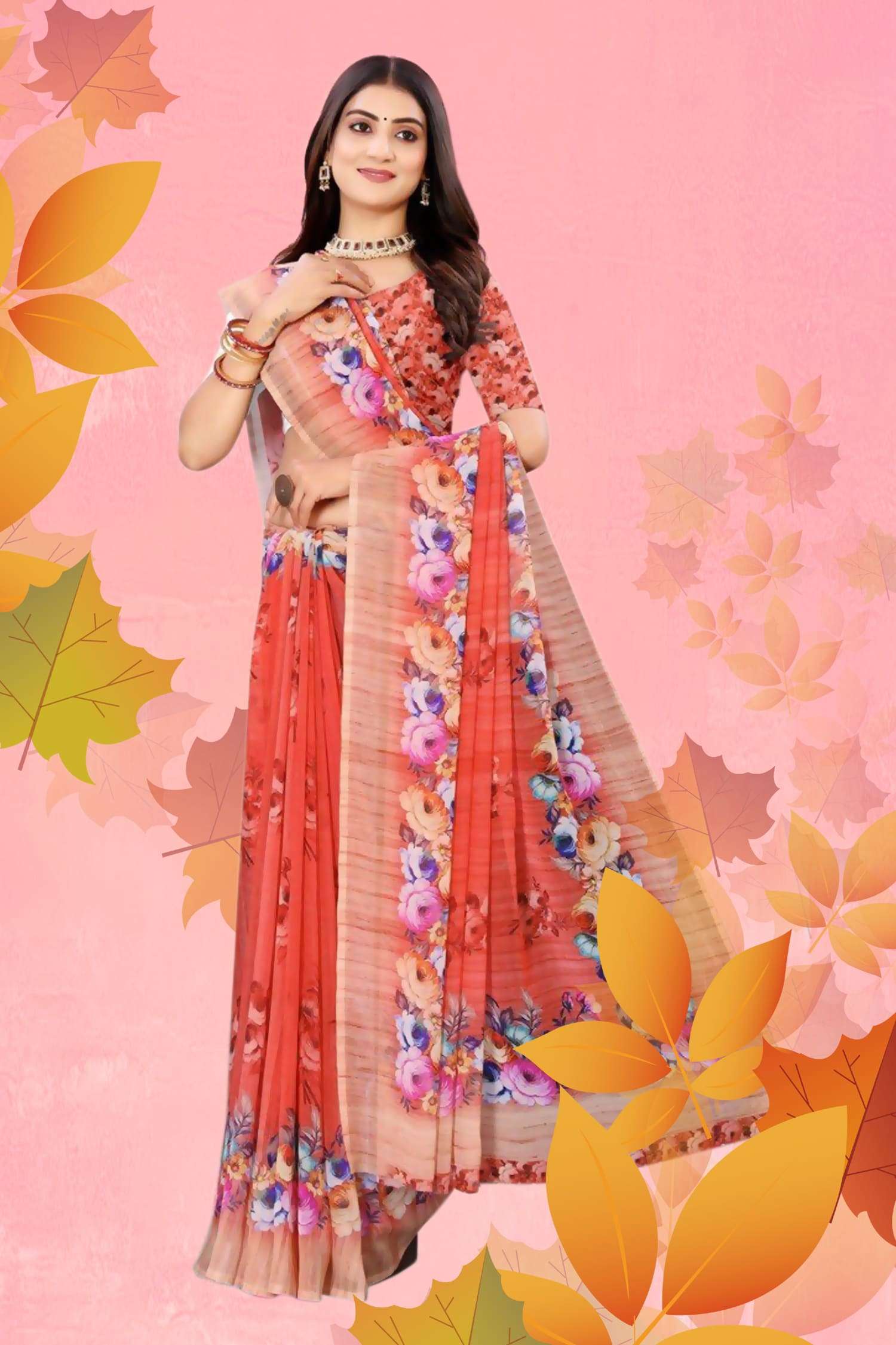 Floral Printed Casual Saree - Image 2