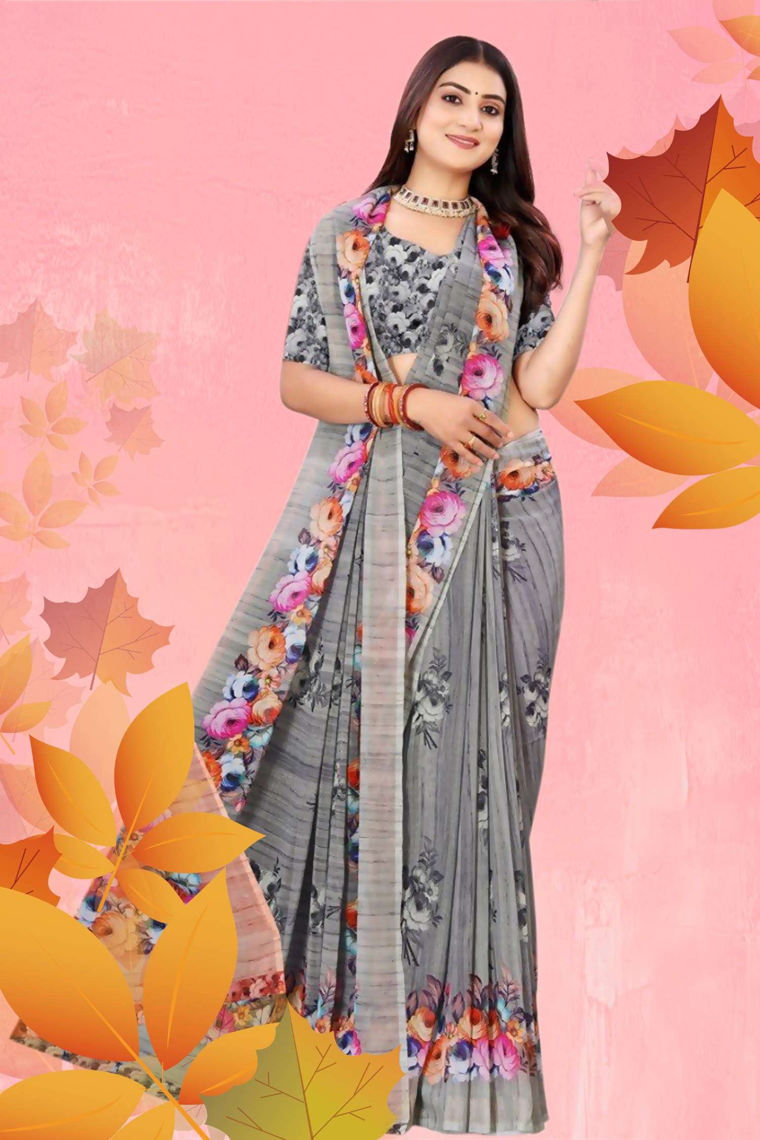 Floral Printed Casual Saree - Image 3