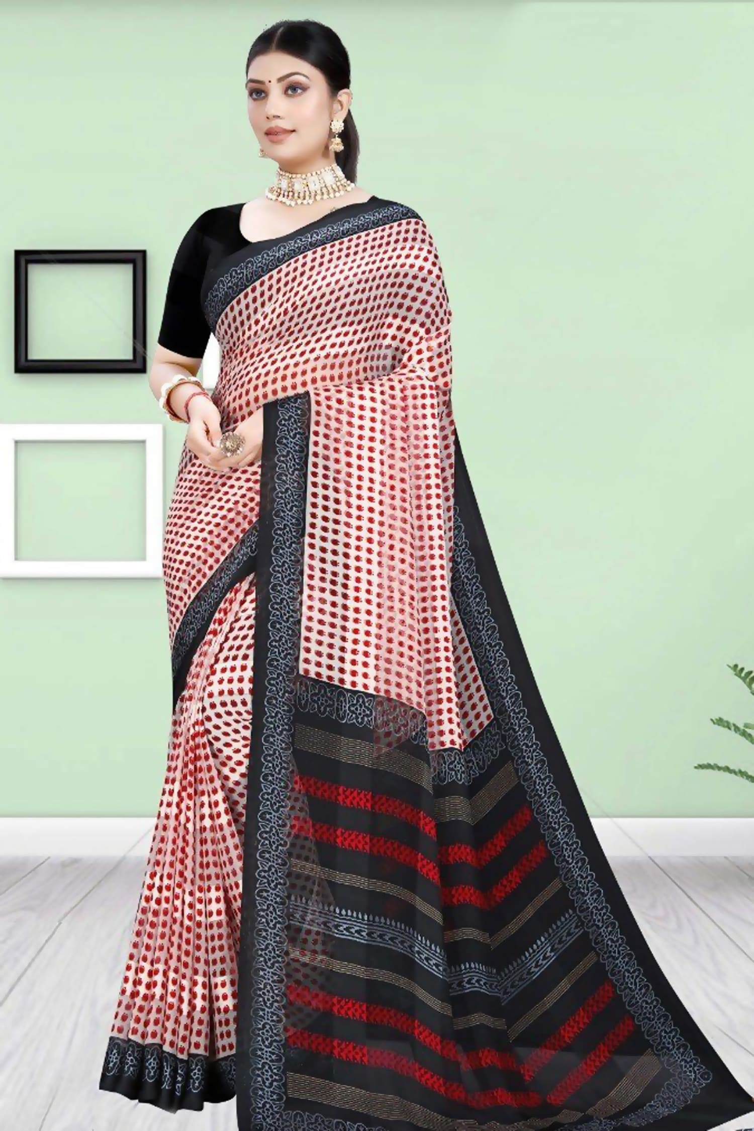 Polka Dots Printed Casual Saree - Image 2