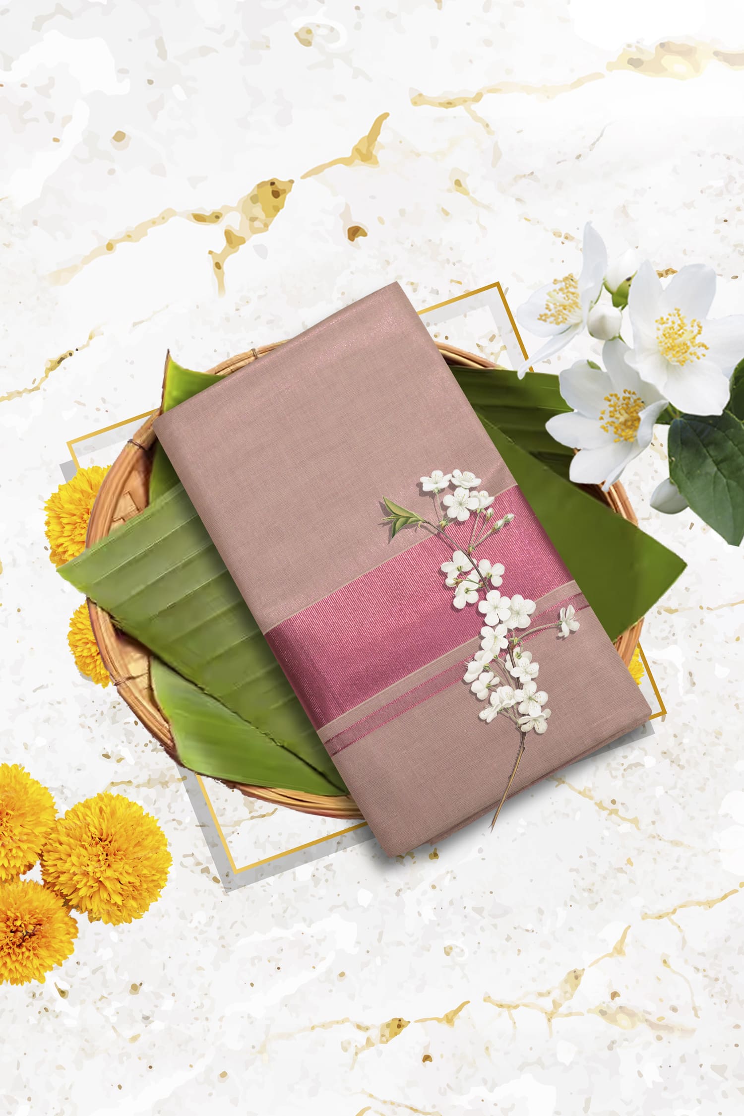 South Indian Kerala Mundu Saree with Blouse