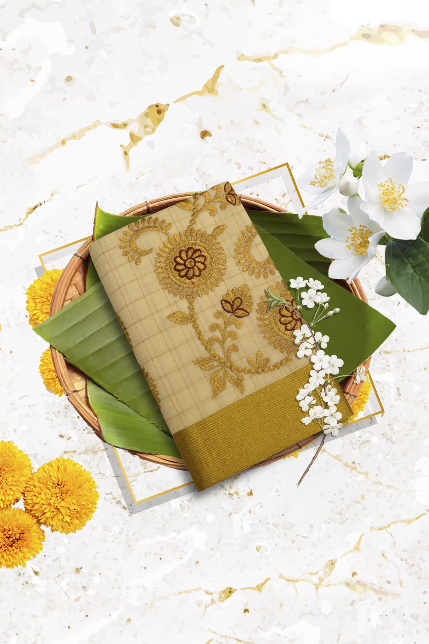 South Indian Kerala Mundu Saree with Blouse