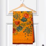 Floral Printed Orange Colored Cotton Saree