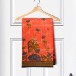 Peach Colour Flower Pattern Printed Cotton Saree