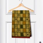Beige Colour Based Green Checks Printed Cotton Saree